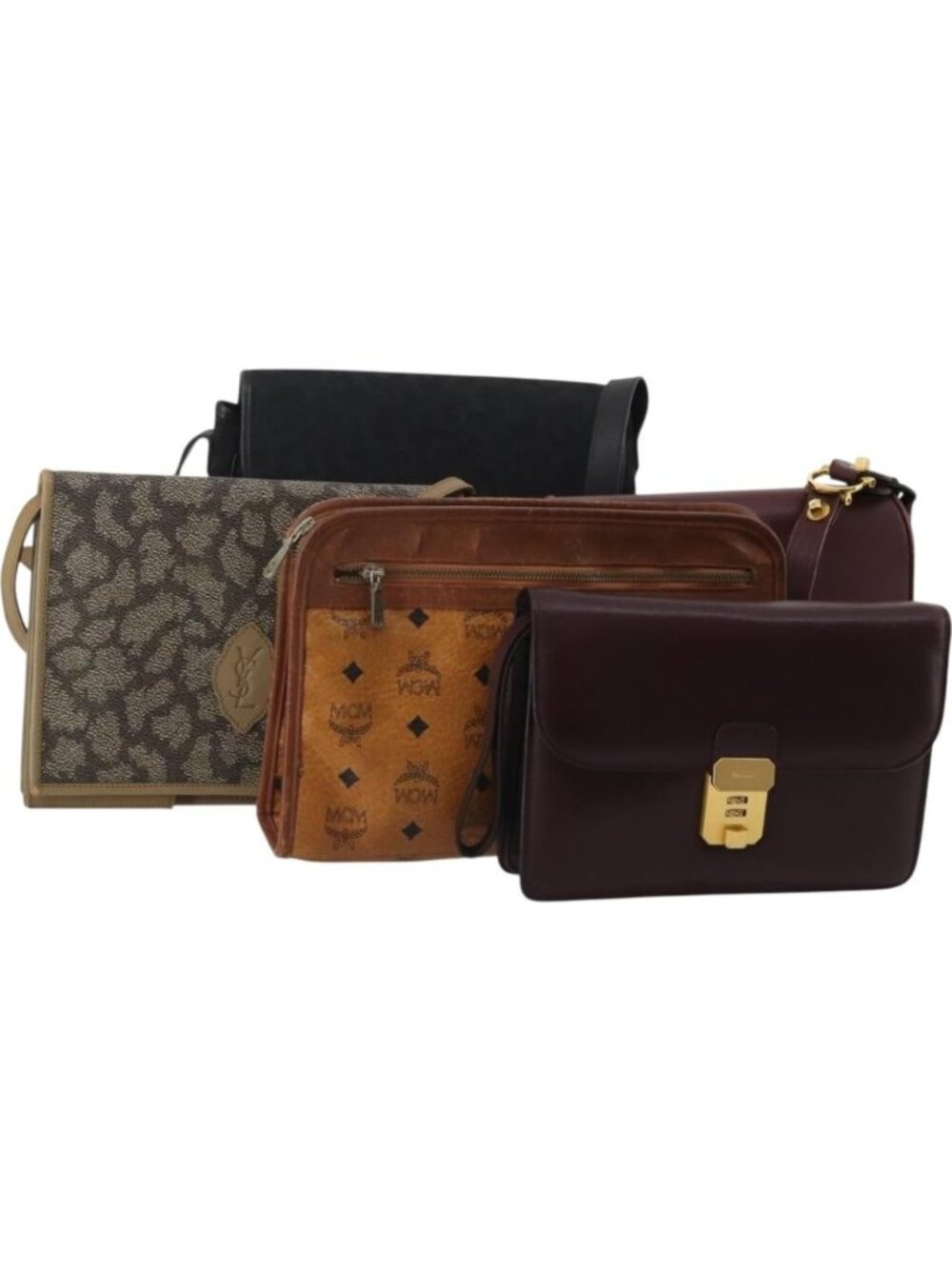 CARTIER YSL MCM Bally Clutch Shoulder Bag Leather 5 Set Black